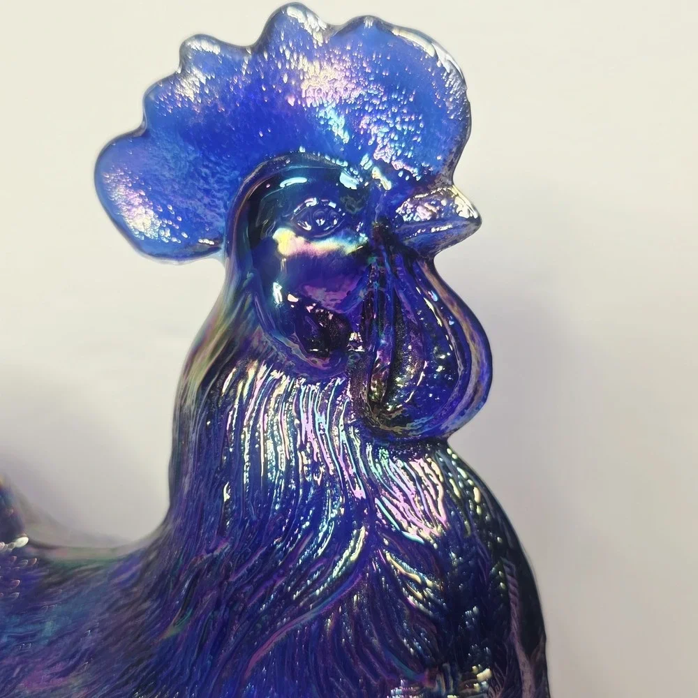 VINTAGE CARNIVAL GLASS 9'' STANDING ROOSTER CANDY DISH